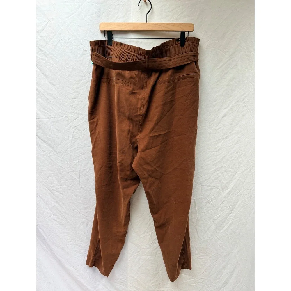 Old Navy Brown Paperbag Waist Tapered Pants Womens XL Tie Belt High Rise Trouser - Picture 2 of 8